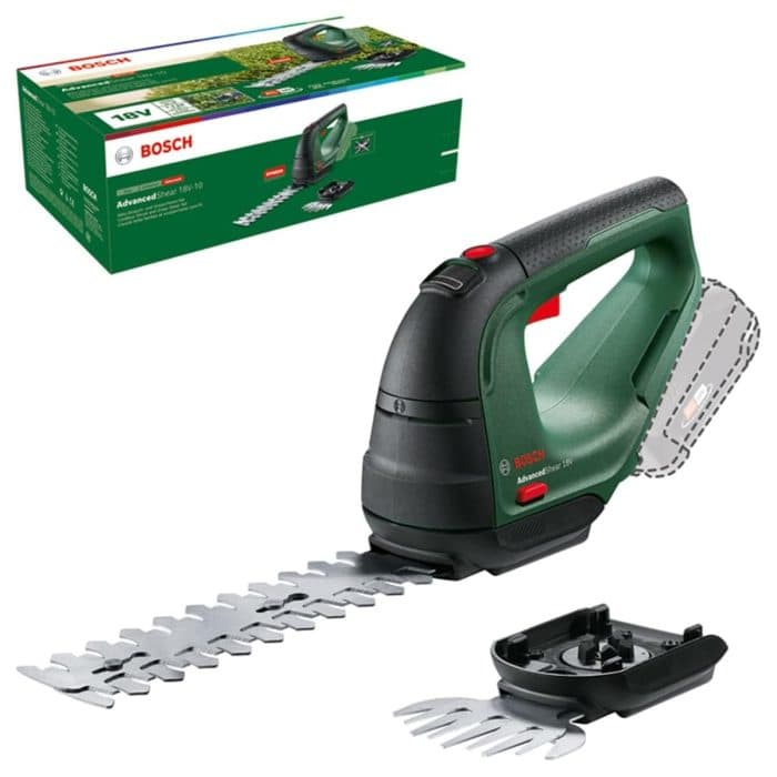 Bosch 18V Green Cordless AdvancedShear Shrub & Grass Shear With 1 x 2.0Ah Battery & Charger