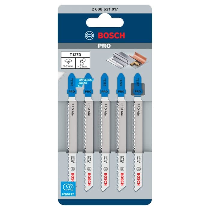 Bosch 2608631017 5 Pieces Professional Aluminium Cutting T127D Jigsaw Blade 100 mm
