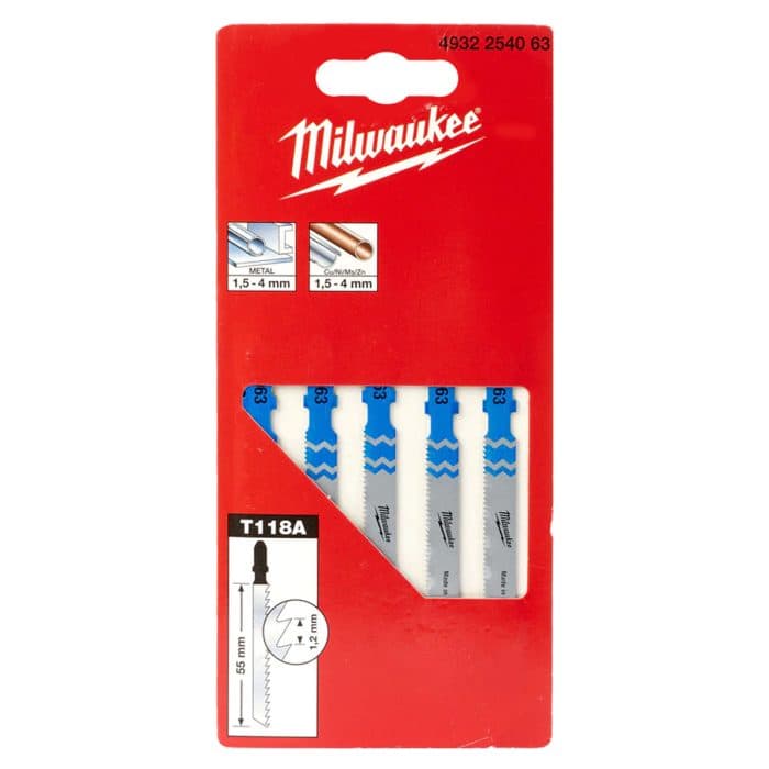 Milwaukee 4932254063 T118A Metal Traditional Cut Jigsaw Blades - Pack of 5
