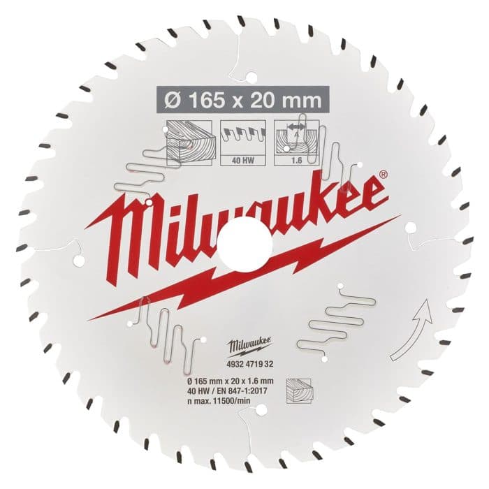 Milwaukee 4932471932 165 x 20mm 40T TCT Wood Cutting Circular Saw Blade