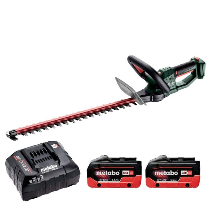 Metabo HS 18 LTX 55 18V Cordless Hedge Trimmer With 2 x 5.5Ah Batteries & Charger