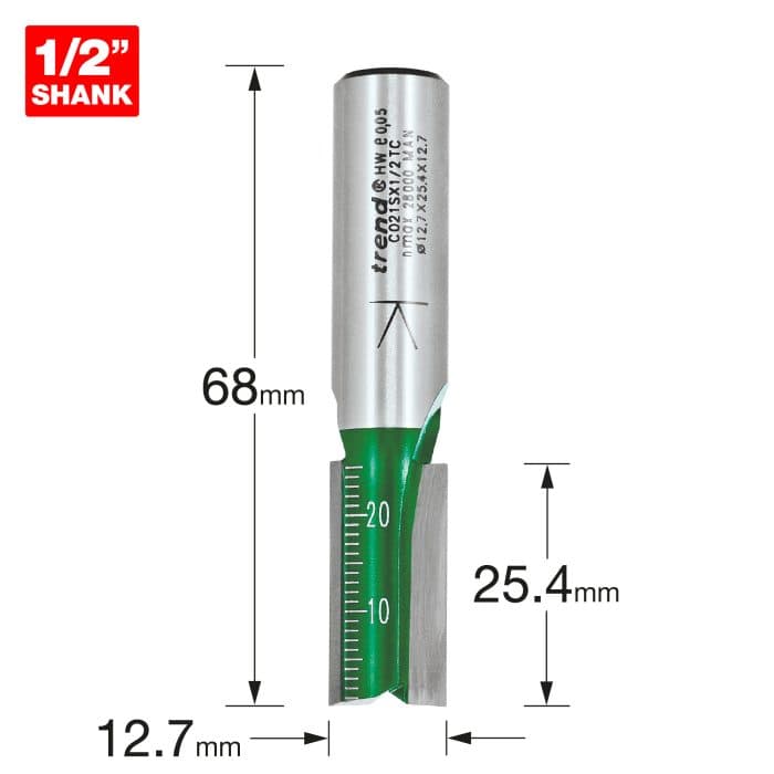 TREND Two Flute 12.7mm Diameter x 25mm Cut Scale