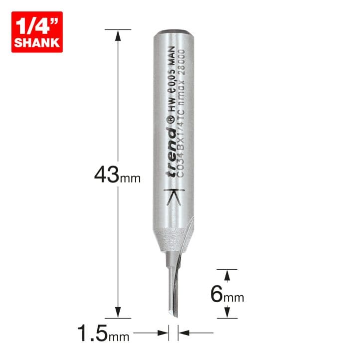 TREND One Flute 1.5mm diameter x 6mm cut