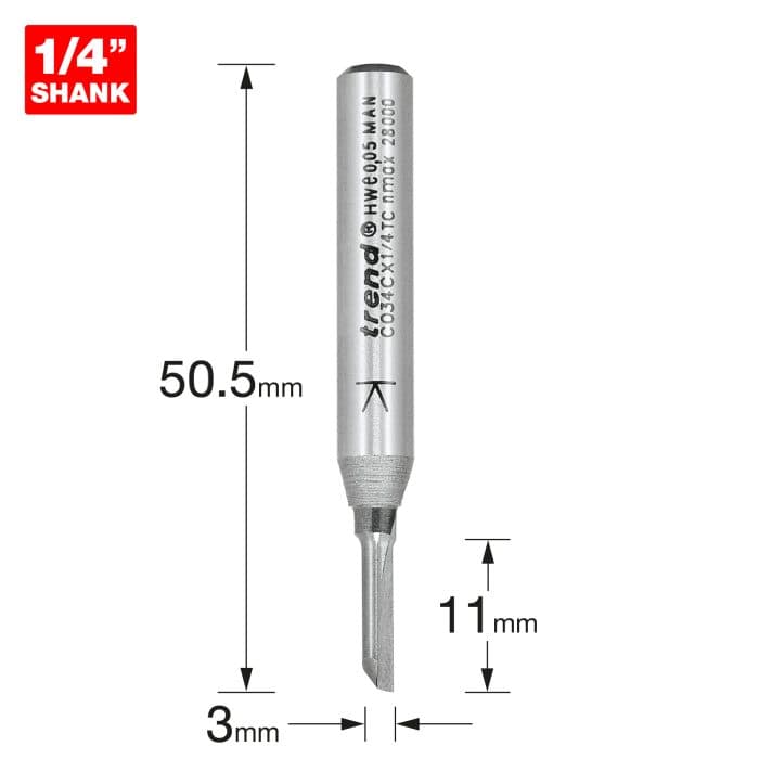 TREND One Flute 3mm diameter x 11mm cut