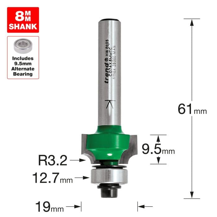 TREND Rounding over 3.2mm radius x 9.5mm cut