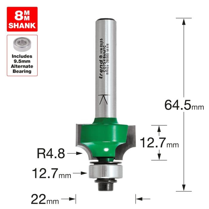 TREND Rounding over 4.8mm radius x 12.7mm cut
