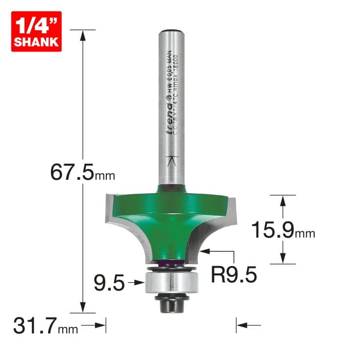 TREND Rounding over 9.5mm radius x 15.9mm cut