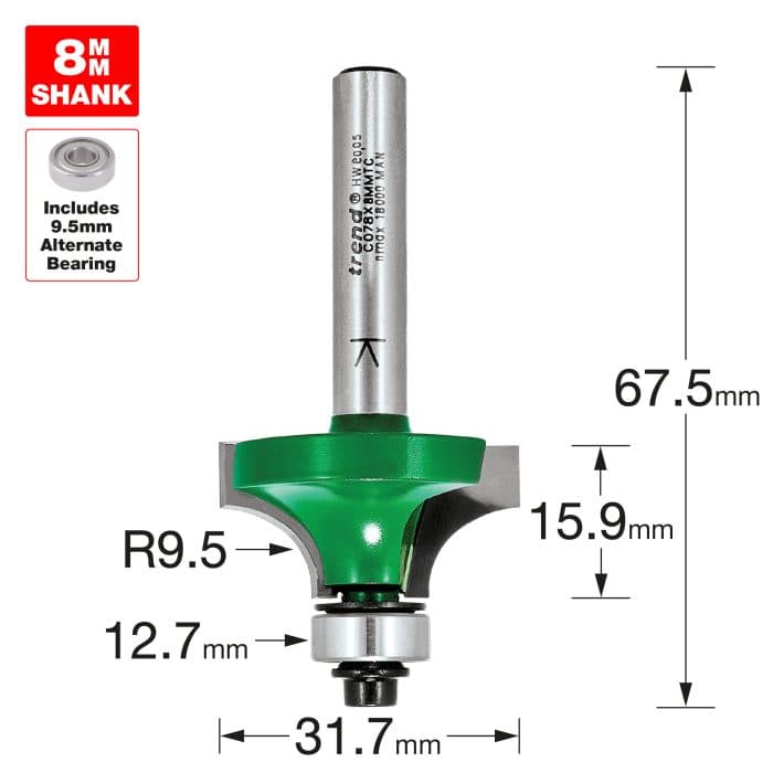 TREND Rounding over 9.5mm radius x 15.9mm cut