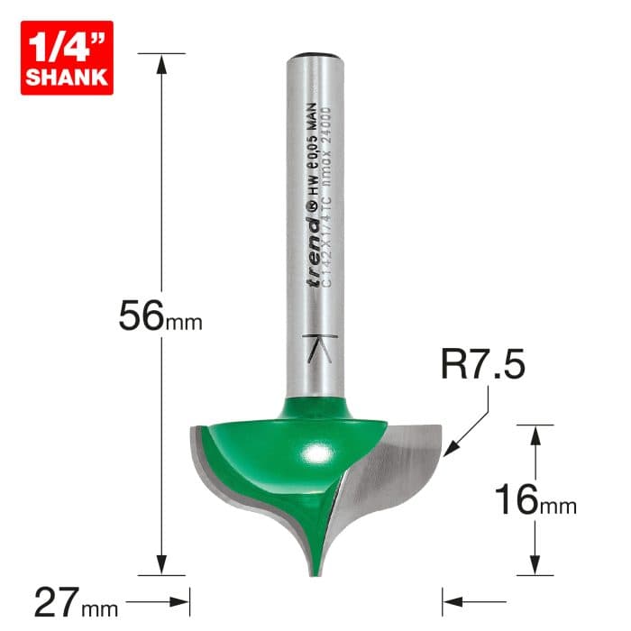 TREND Ogee mould 7.5mm radius x 27mm diameter