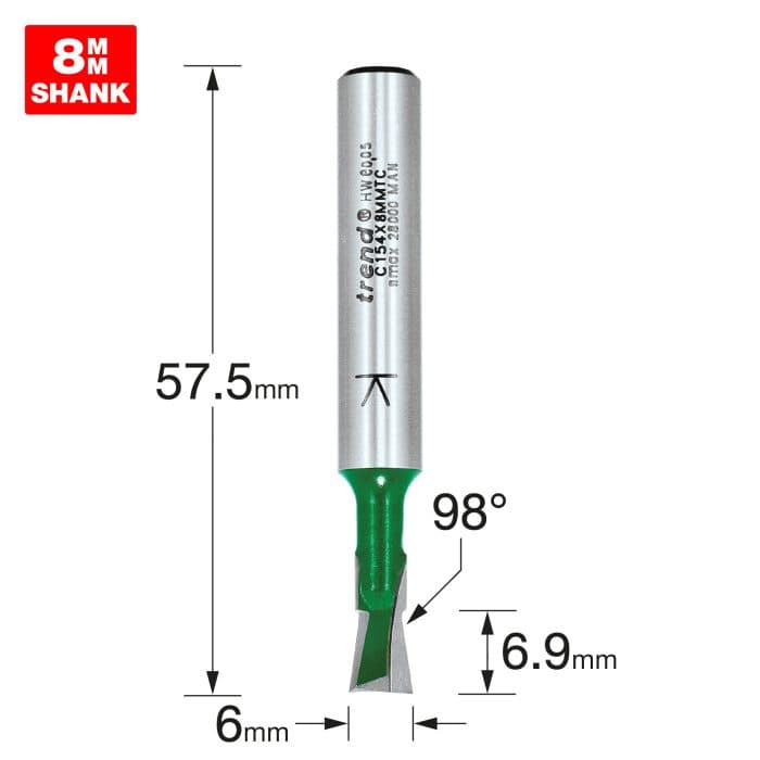TREND Dovetail 6.0mm diameter x 98 degrees two flute
