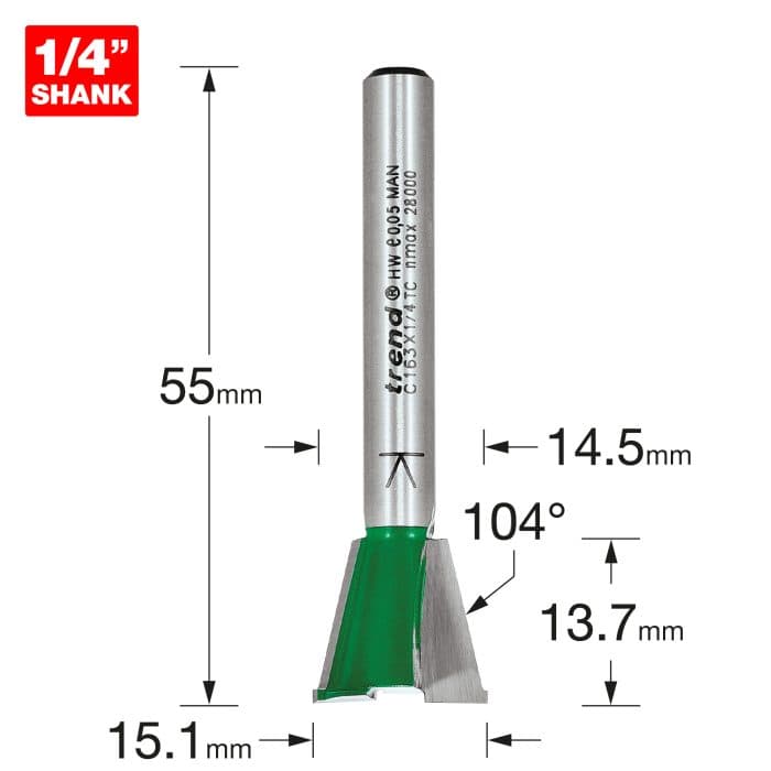 TREND Dovetail 15mm diameter x 104 degrees spurs