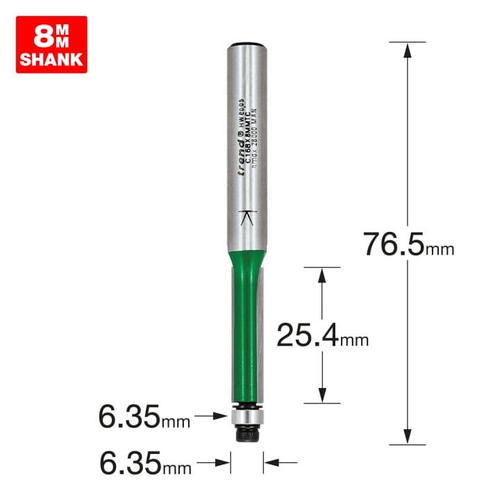 TREND Guided trimmer 6.35mm diameter x 25.4mm