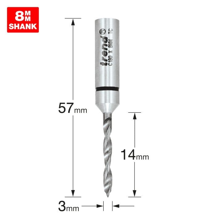 TREND Dowel drill 3mm x 14mm cut