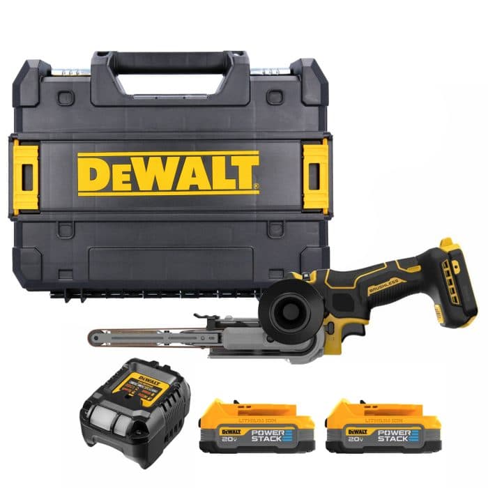 DeWalt DCM200E2T-GB 18V XR Cordless Brushless Band File With 2 x 1.7Ah Powerstack Batteries, Charger & Case
