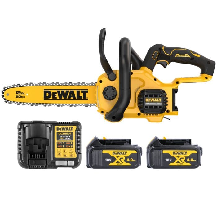 DeWalt DCMCS565N 18V XR Cordless Brushless 30cm Compact Chainsaw With 2 x 4.0Ah Batteries & Charger