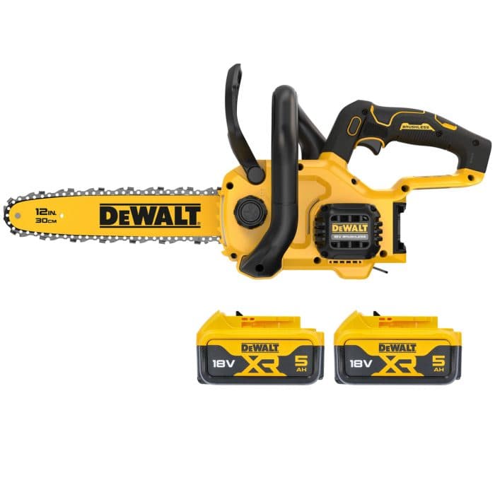 DeWalt DCMCS565N 18V XR Cordless Brushless 30cm Compact Chainsaw With 2 x 5.0Ah Batteries