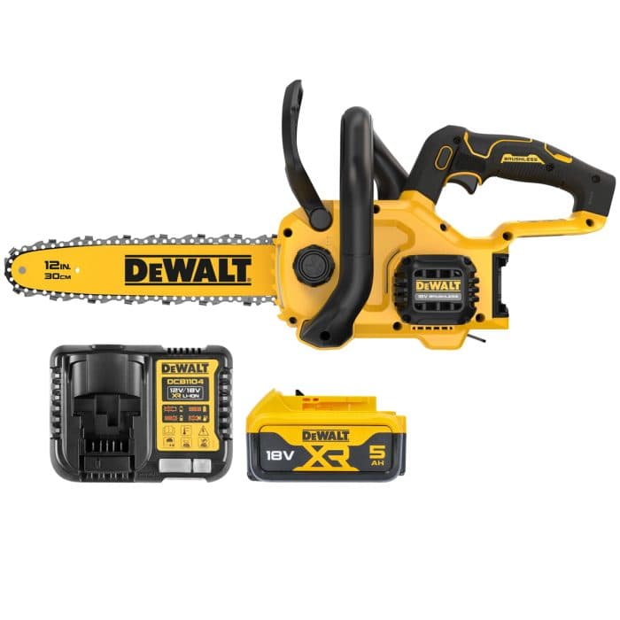 DeWalt DCMCS565N 18V XR Cordless Brushless 30cm Compact Chainsaw With 1 x 5.0Ah Battery & Charger
