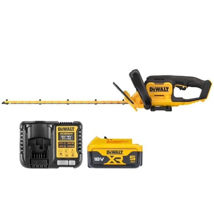 DeWalt DCMHT564N 18V XR 55cm Cordless Hedge Trimmer With 1 x 5.0Ah Battery & Charger