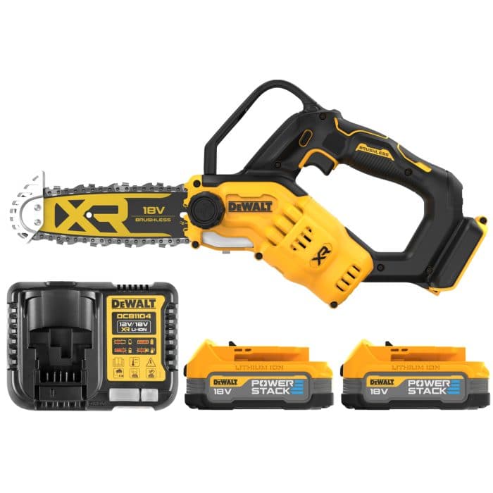 DeWalt DCMPS520 18V Cordless Brushless 20cm Pruning Saw With 2 x 1.7Ah Powerstack Batteries & Charger