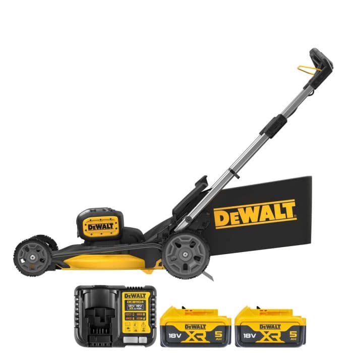 DeWalt DCMWP134N 18V / 36V XR Cordless Brushless 53cm Lawn Mower With 2 x 5.0Ah Batteries & Charger