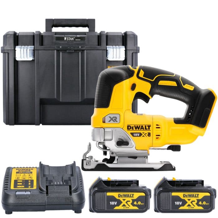 DeWalt DCS334 18V XR Brushless Top Handle Jigsaw With 2 x 4.0Ah Batteries, Charger & Case