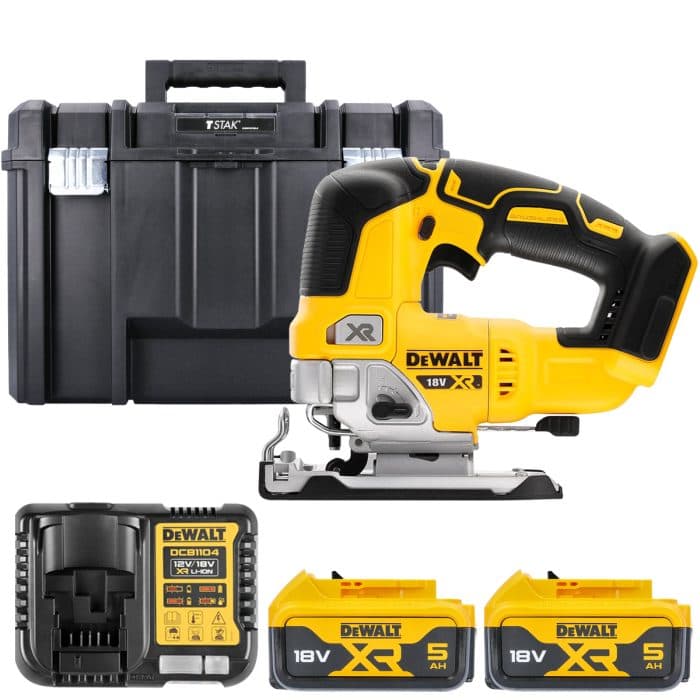 DeWalt DCS334 18V XR Brushless Top Handle Jigsaw With 2 x 5.0Ah Batteries, Charger & Case