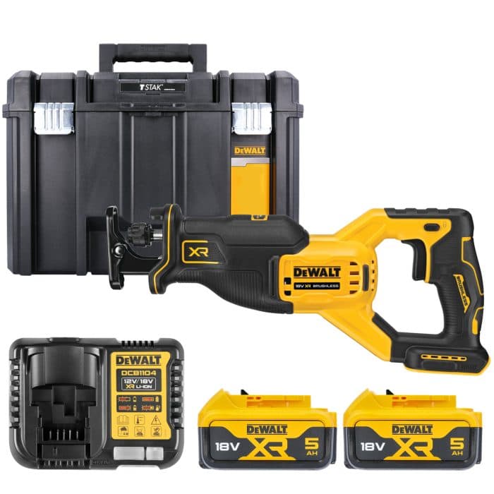 DeWalt DCS382 18V XR Cordless Brushless Reciprocating Saw With 2 x 5.0Ah Batteries, Charger & TSTAK VI Case