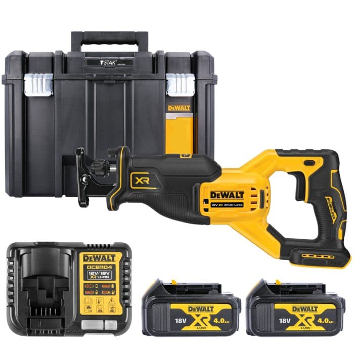 DeWalt DCS382 18V XR Cordless Brushless Reciprocating Saw With 2 x 4.0Ah Batteries, Charger & TSTAK VI Case