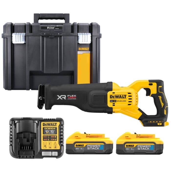 Dewalt DCS386H2T 18V XR Cordless Brushless Reciprocating Saw With 2 x 5.0Ah Batteries, Charger & Case