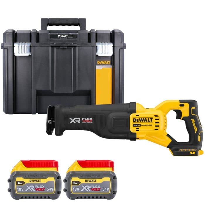 DeWalt DCS386NT 18V XR Brushless FlexVolt Advantage High Power Reciprocating Saw With 2 x 6.0Ah Batteries & TSTAK VI Case