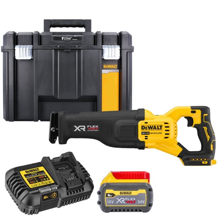 DeWalt DCS386NT 18V XR Brushless FlexVolt Advantage High Power Reciprocating Saw With 1 x 6.0Ah Battery, Charger & TSTAK VI Case