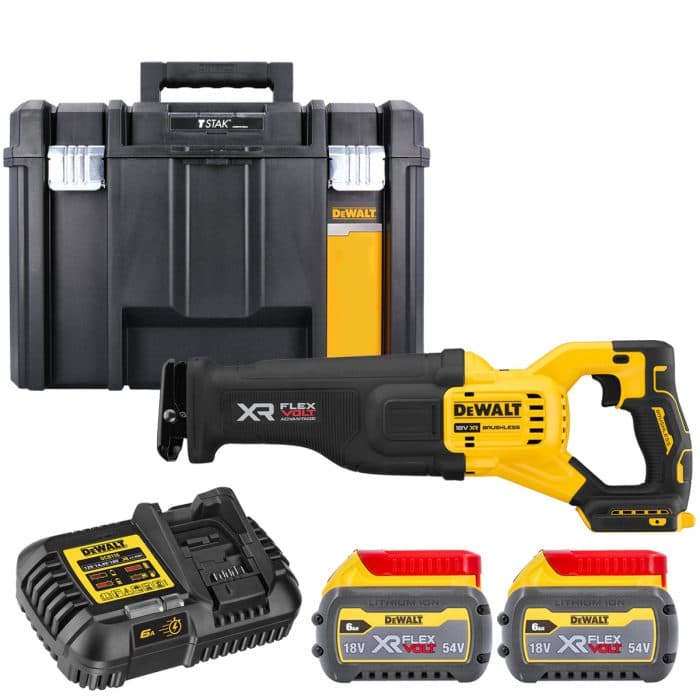 DeWalt DCS386NT 18V XR Brushless FlexVolt Advantage High Power Reciprocating Saw With 2 x 6.0Ah Batteries, Charger & TSTAK VI Case