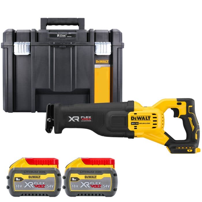 DeWalt DCS386NT 18V XR Brushless FlexVolt Advantage High Power Reciprocating Saw With 2 x 9.0Ah Batteries & TSTAK VI Case