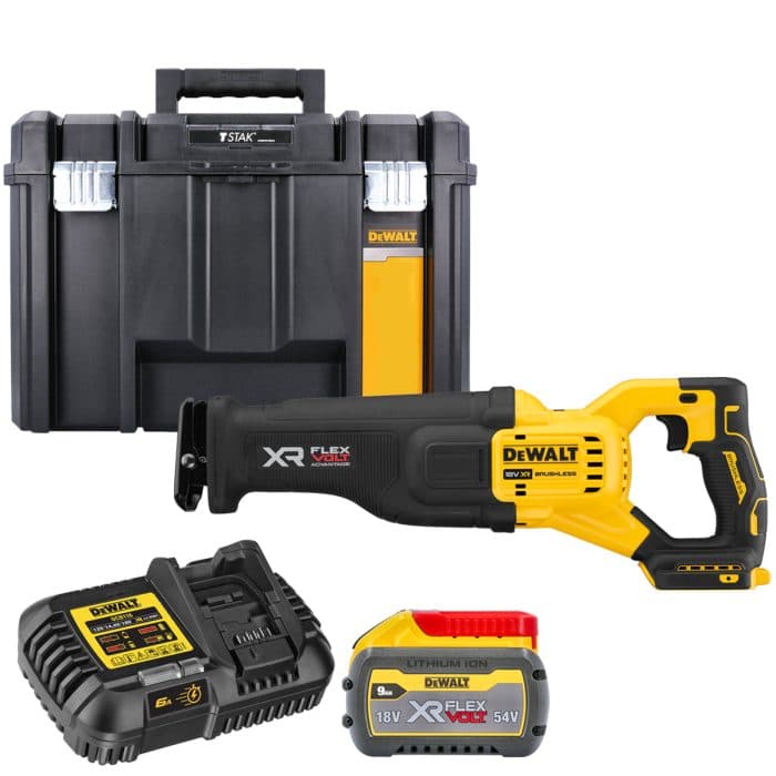 DeWalt DCS386NT 18V XR Brushless FlexVolt Advantage High Power Reciprocating Saw With 1 x 9.0Ah Battery, Charger & TSTAK VI Case
