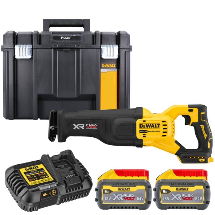 DeWalt DCS386NT 18V XR Brushless FlexVolt Advantage High Power Reciprocating Saw With 2 x 9.0Ah Batteries, Charger & TSTAK VI Case