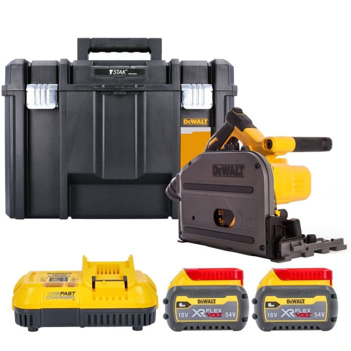DeWalt DCS520NT 54V XR Cordless Brushless FlexVolt 165mm Plunge Saw With 2 x 6.0Ah Batteries, Charger & TSTAK Case