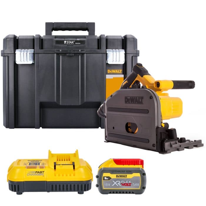 DeWalt DCS520NT 54V XR Cordless Brushless FlexVolt 165mm Plunge Saw With 1 x 9.0Ah Battery, Charger & TSTAK Case