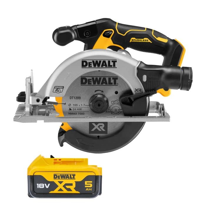 DeWalt DCS565 18V XR Cordless Brushless 165mm Circular Saw With 1 x 5.0Ah Battery
