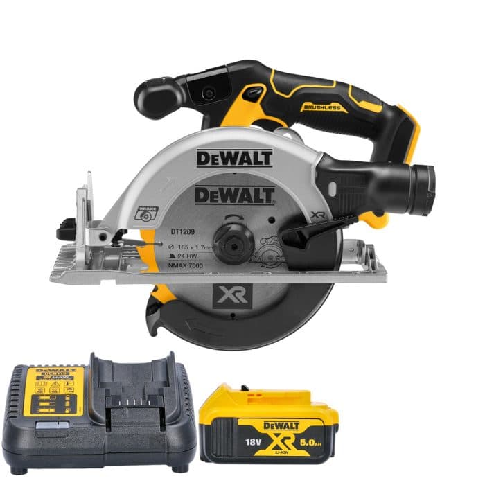 DeWalt DCS565 18V XR Cordless Brushless 165mm Circular Saw With 1 x 5.0Ah Battery & Charger