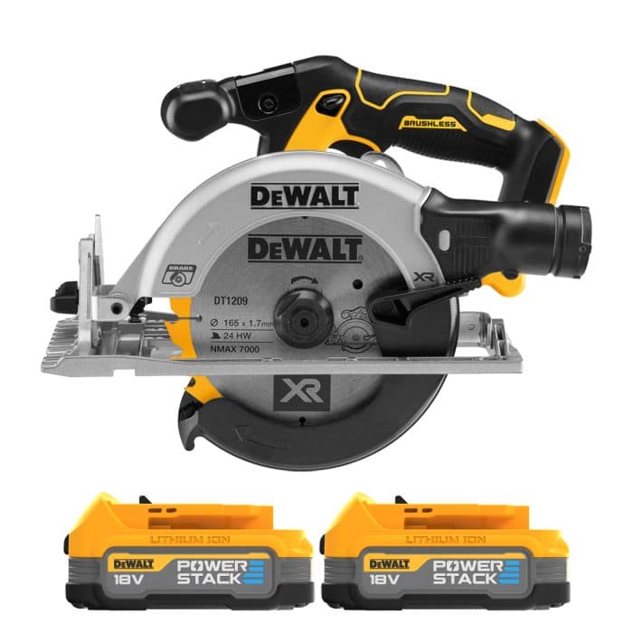 DeWalt DCS565 18V XR Cordless Brushless 165mm Circular Saw With 2 x 1.7Ah Powerstack Batteries