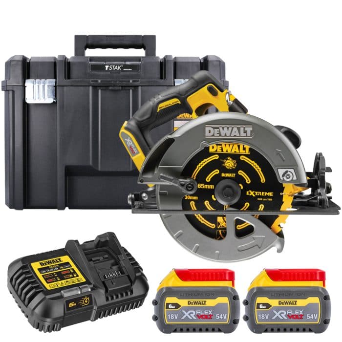 DeWalt DCS578T2 54V XR Cordless Brushless FlexVolt 190mm Circular Saw With 2 x 6.0Ah Batteries, Charger & Case