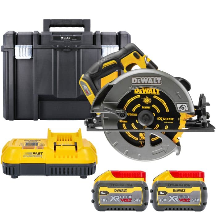 Dewalt DCS578X2 54V Cordless Brushless FlexVolt 190mm Circular Saw With 2 x 9.0Ah Batteries, Charger & T-Stak Case