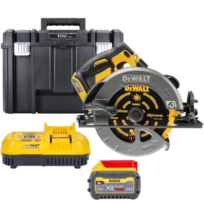 DeWalt DCS579 54V XR Cordless Brushless FlexVolt 190mm Circular Saw With 1 x 6.0Ah Battery, Charger & TSTAK Case