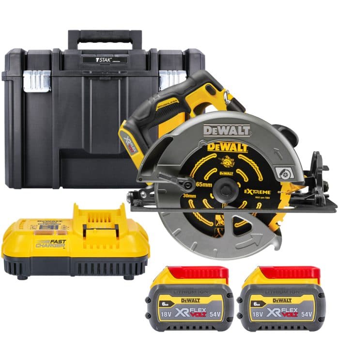 DeWalt DCS579 54V XR Cordless Brushless FlexVolt 190mm Circular Saw With 2 x 6.0Ah Batteries, Charger & TSTAK Case