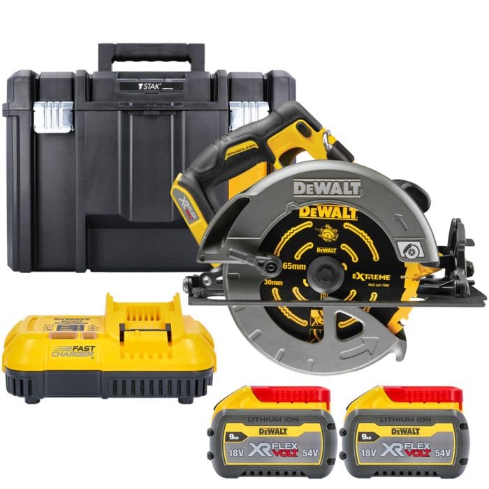 DeWalt DCS579 54V XR Cordless Brushless FlexVolt 190mm Circular Saw With 2 x 9.0Ah Batteries, Charger & TSTAK Case