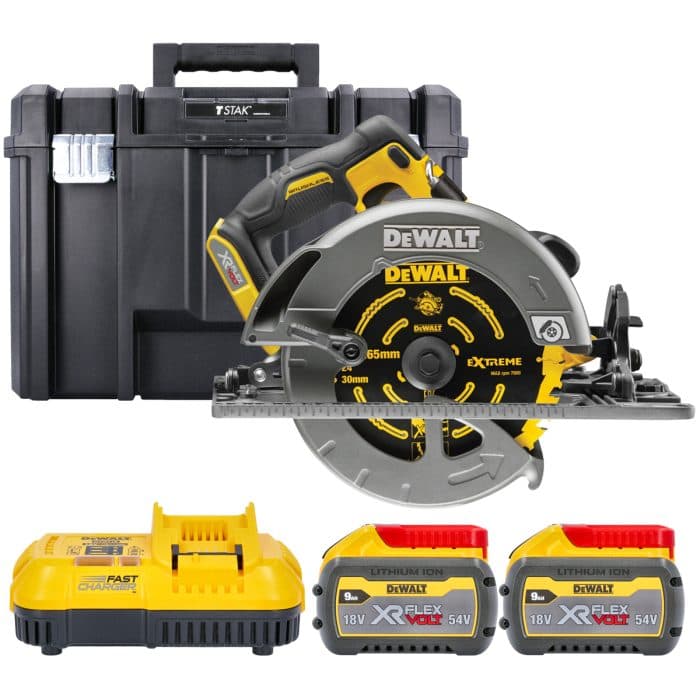 Dewalt DCS579X2 54V XR Flexvolt Cordless Brushless 190mm Circular Saw With 2 x 9.0Ah Batteries, Charger & Case
