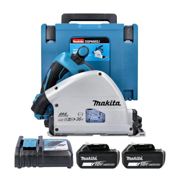 Makita DSP600ZJ 36V Cordless Brushless 165mm Plunge Saw With 2 x 5Ah Batteries & Charger