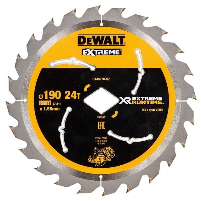 DeWalt DT40270-QZ XR FLEXVOLT Extreme Runtime 190mm x Diamond Bore x 24T Circular Saw Blade