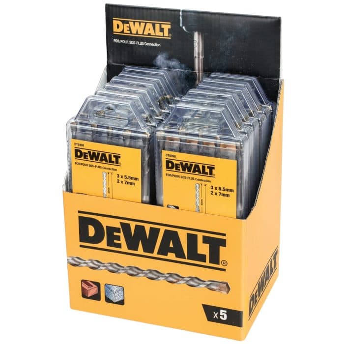DeWAlt DT9398 5 Piece SDS Plus Drill Bit Set Display of 12