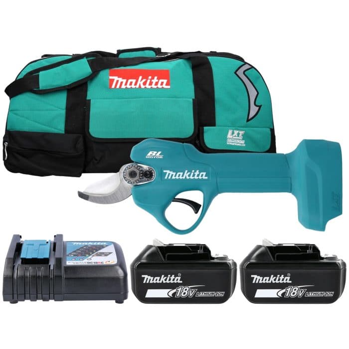 Makita DUP181Z 18V LXT Cordless Brushless Pruning Shears With 2 x 5Ah Batteries, Charger & LXT600 Tool Bag